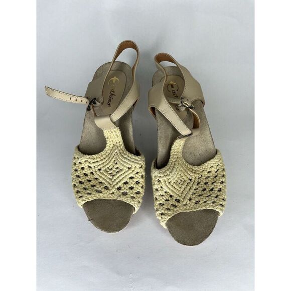 Earthies Beige Knit Leather Peep Ankle Strap Heel Sandals Women’s Sz 8B US/39EU - Picture 7 of 11